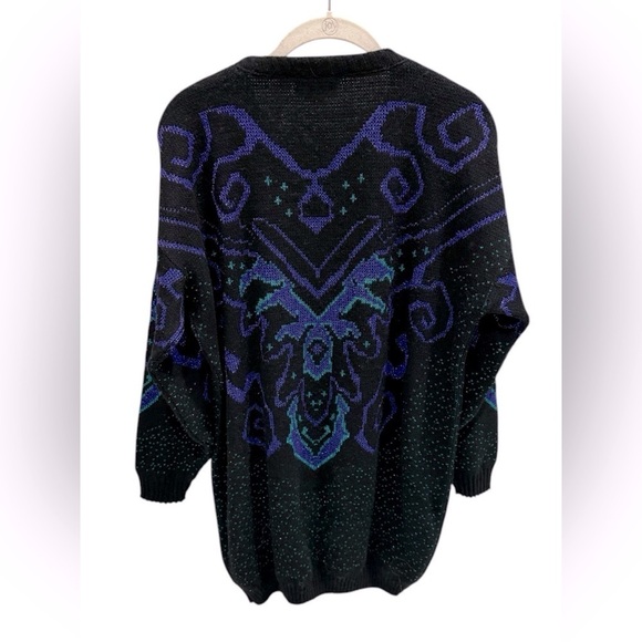 Vintage Distinctly Different Sweater Black Blue And Silver Metallic Size 20W - Picture 2 of 4